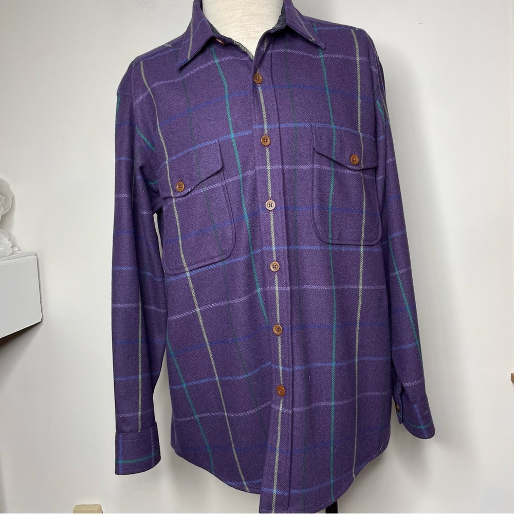 Brooks Brothers Sport Button Shirt Wool Blend Italy Men's M Purple Windowpane